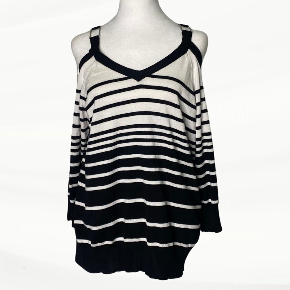 FLAWED Allegra Gold Striped Cold Shoulder Sweater Top, Size XL